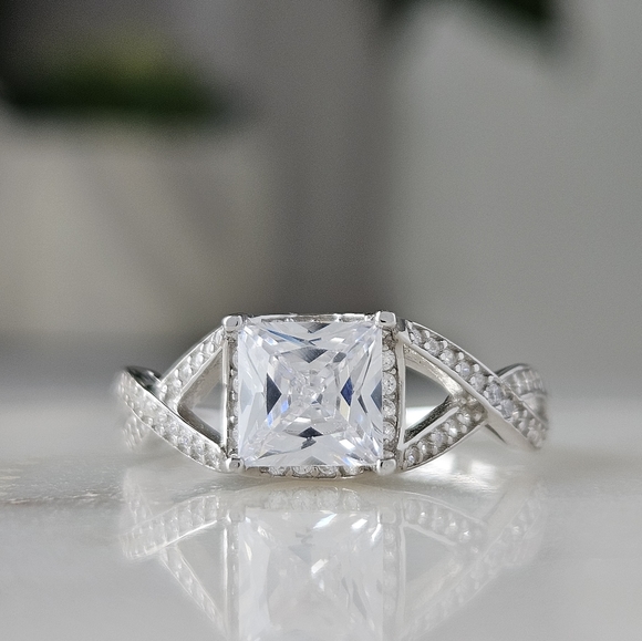 Princess Cut gemstone ring, 925 Sterling Silver - Picture 5 of 7